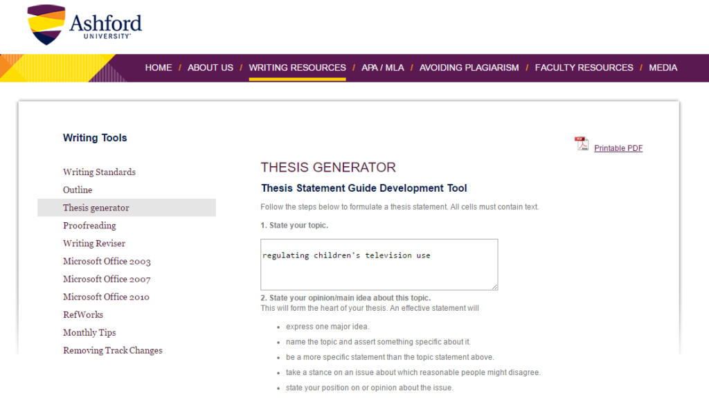 Online thesis builder generator