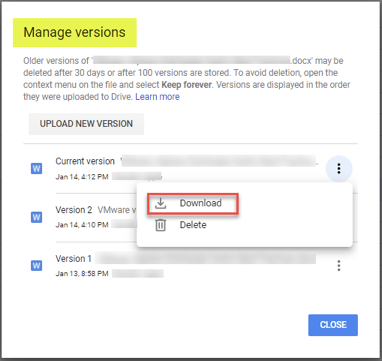 Restoring a “version” of a file in Google Drive