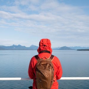 Alaska, Orange Jacket, Man, Cruise Ship, Mountains