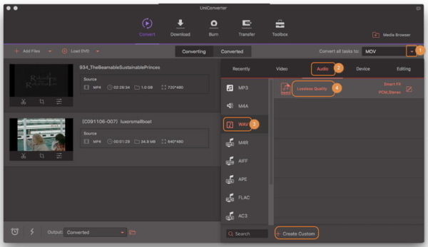 Select WAV as output format