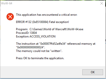 wow unheilbarer Fehler Windows 8